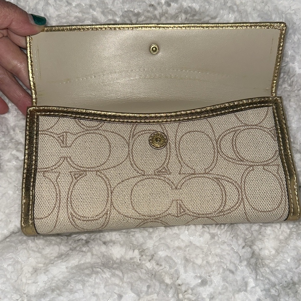 Coach Gold metallic cream and brown signature canvas long Wallet bundle - Picture 7 of 16